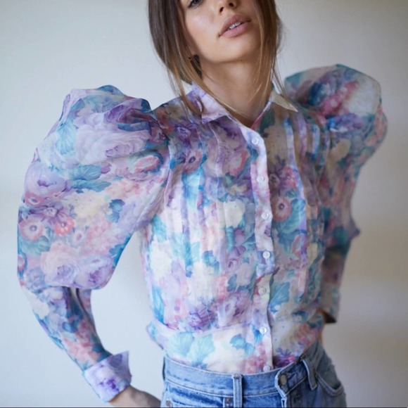 SELKIE Tops - SELKIE The Emma Blouse PASTEL FLORAL puff sleeve